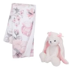 Floral Blanket & Plush Bunny Baby Gift Set -Lambs & Ivy bunny botanical gift set comp a
