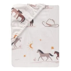 Country Western Cotton Fitted Crib Sheet -Lambs & Ivy country western sheet fold a