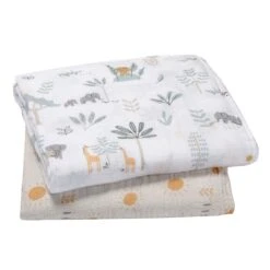 Jungle Adventure Cotton Muslin Swaddle Blankets -Lambs & Ivy jungle adventure swaddles fold