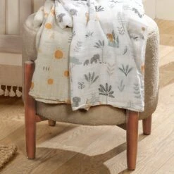Jungle Adventure Cotton Muslin Swaddle Blankets -Lambs & Ivy jungle adventure swaddles lifestyle