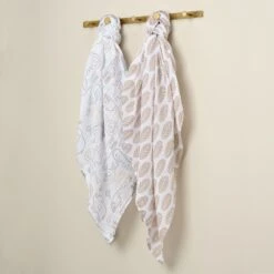 Jungle Story Cotton Muslin Swaddle Blankets -Lambs & Ivy jungle story swaddle blankets lifestyle a