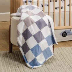 Little Racer Baby Blanket -Lambs & Ivy little racer blanket lifestyle