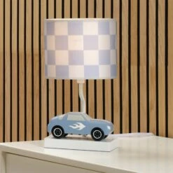 Little Racer Lamp With Shade And Bulb -Lambs & Ivy little racer lamp lifestyle