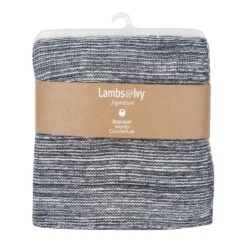 Signature Blue Knit Baby Blanket -Lambs & Ivy navy knit blanket pkg