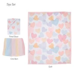 Rainbow Hearts 3-Piece Crib Bedding Set -Lambs & Ivy rainbow hearts 3pc set callout