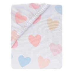 Rainbow Hearts Fitted Crib Sheet -Lambs & Ivy rainbow hearts sheet fold