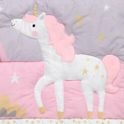 Rainbow Unicorn 3-Piece Crib Bedding Set -Lambs & Ivy rainbow 20unicorn quilt detail