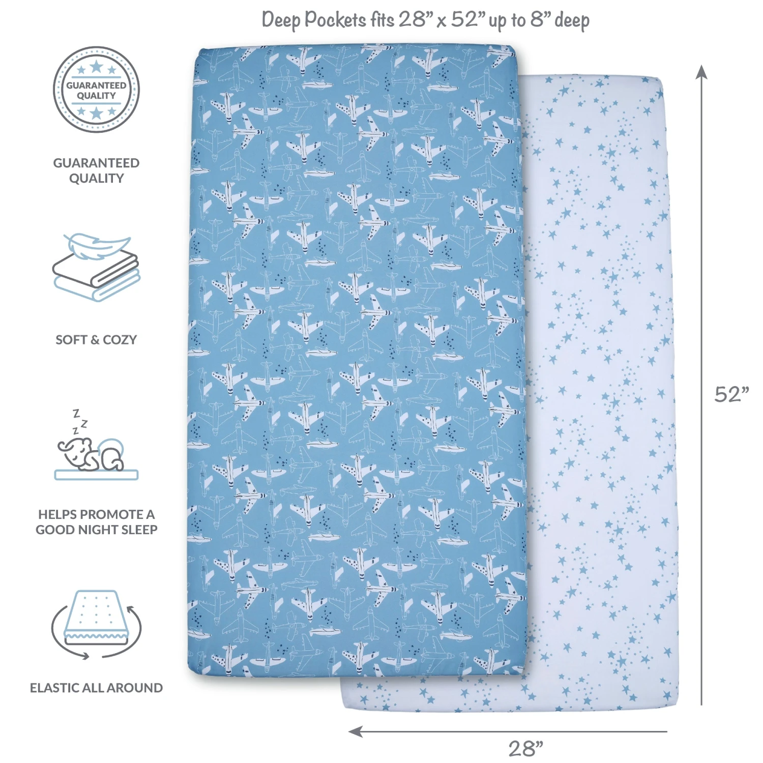 Airplane/Stars 2-Pack Fited Crib Sheet Set 4 Airplane/Stars 2-Pack Fited Crib Sheet Set - Image 2