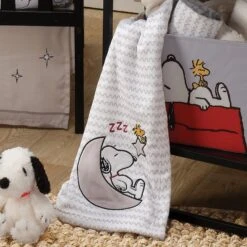 Snoopy Love Baby Blanket -Lambs & Ivy snoopy love blanket lifestyle