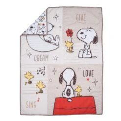 Snoopy Love 3-Piece Crib Bedding Set -Lambs & Ivy snoopy love quilt fold