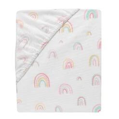 Watercolor Pastel Rainbow Cotton Fitted Crib Sheet -Lambs & Ivy watercolor pastel sheeta fold