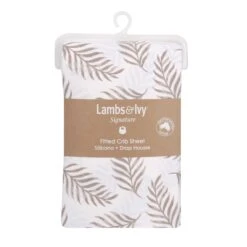 Signature Leaf Print Organic Cotton Fitted Crib Sheet -Lambs & Ivy whites leaf sheet pkg