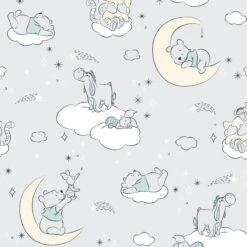 Winnie The Pooh Cozy Friends Gray Fitted Crib Sheet -Lambs & Ivy winnie the pooh cozy friends gray swatch full